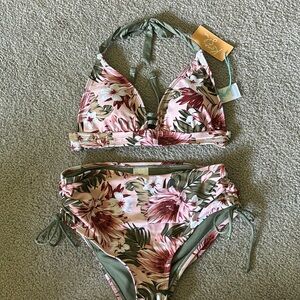 Kona Sol floral bikini. Size small. High waisted bikini bottom